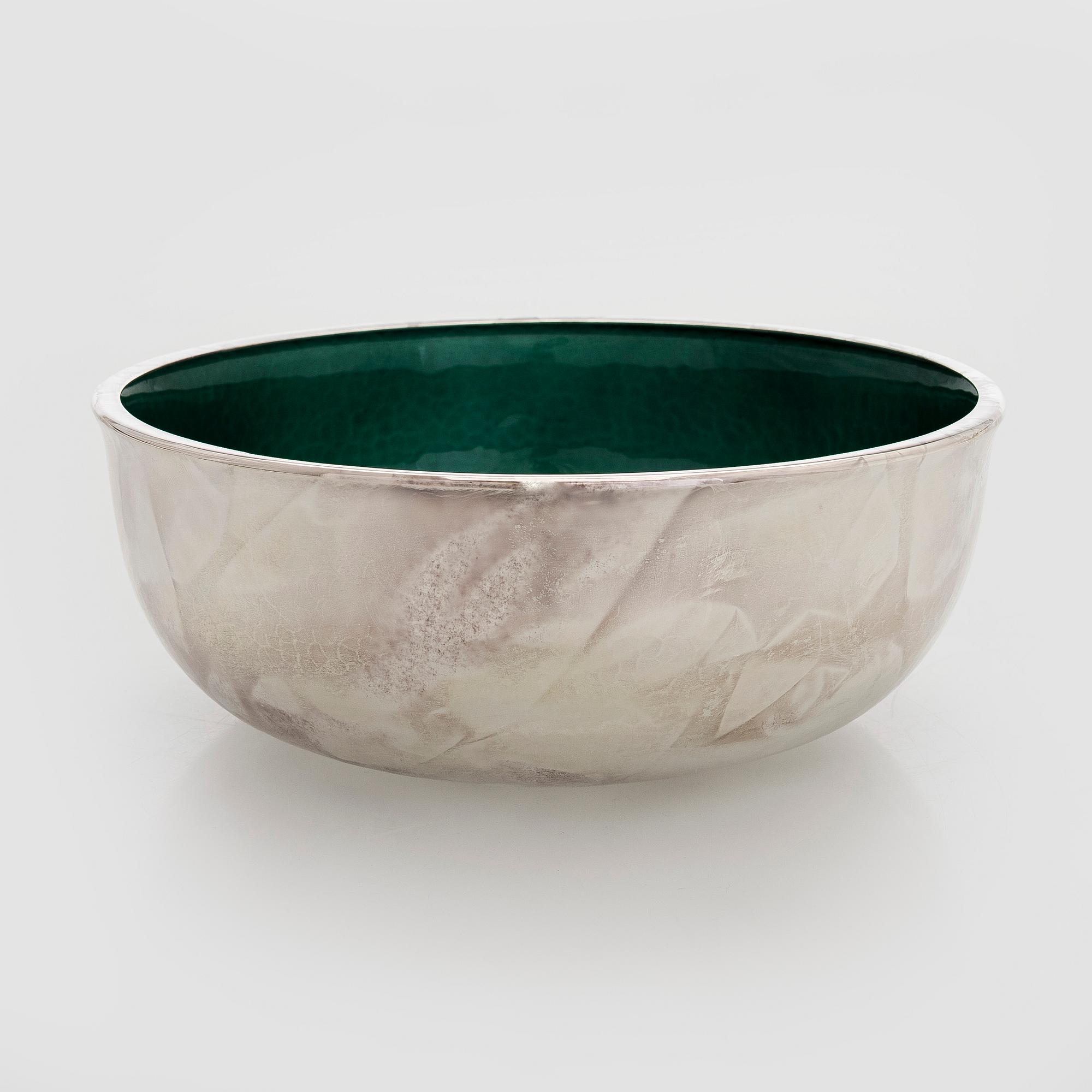 A set of three sterling silver and enamel bowls, maker's mark of A. Tillander, Turku 2005.