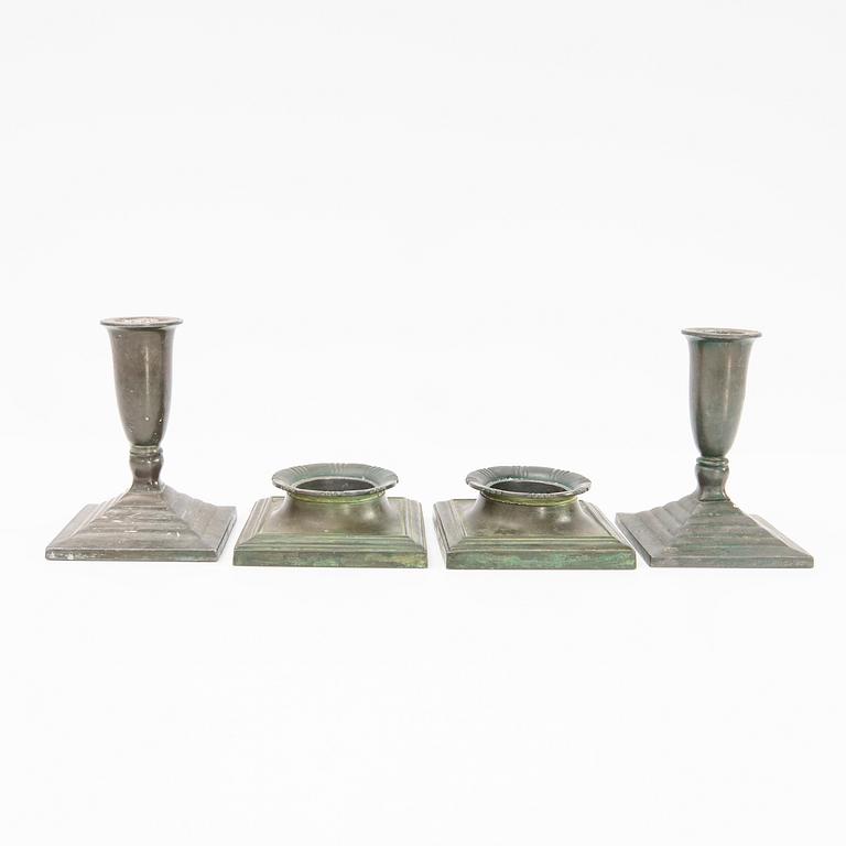 Just Andersen, Candle holders, 2 pairs, Denmark, first half of the 20th century.