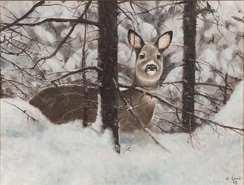 Lennart Sand, Roe deer in a winter landscape.