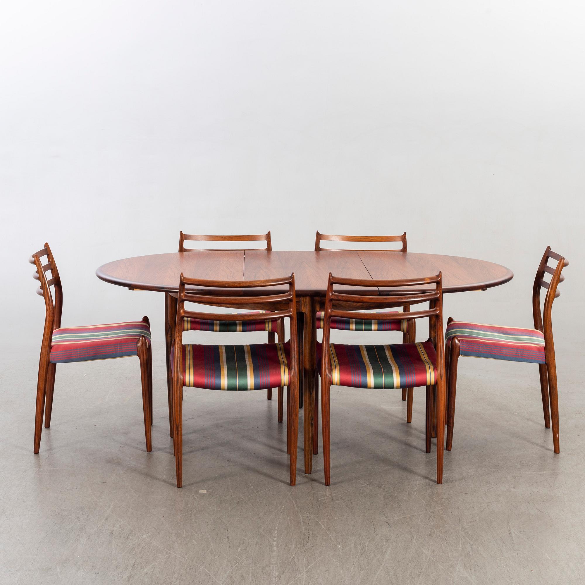 Niels Otto Møller dining table and 6 chairs model 78 Slagelse Möbelvaerk A/S Danmark 1960-tal.