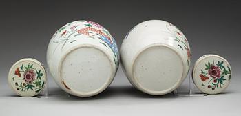 A pair of famille rose jars with covers, Qing dynasty, Qianlong (1736-95).