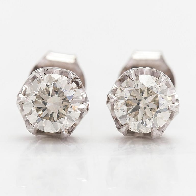 A pair of 14K white gold earrings, brilliant-cut diamonds approx 1.00 ct in total. Turku,Finland.