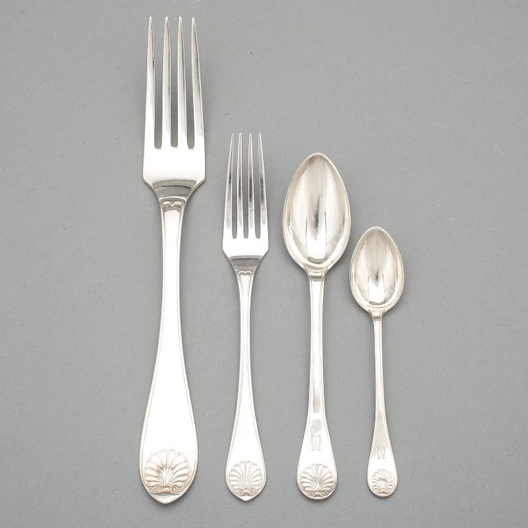 BESTICKSERVISDELAR, 44 st snarlika, "Snäckmodell", bla Carl Hoff, Hälsingborg, 1900-tal. Tot vikt ca 1250 g.