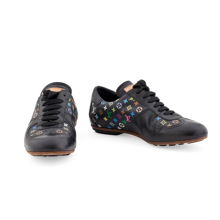 LOUIS VUITTON, a pair of black leather monomogram multicolor sneakers.