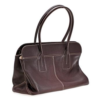 A chocolate brown leather handbag by Tod's.