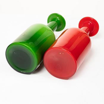 Otto Brauer, two glass decanters, Holmegaard, Denmark, 1960's/70's.