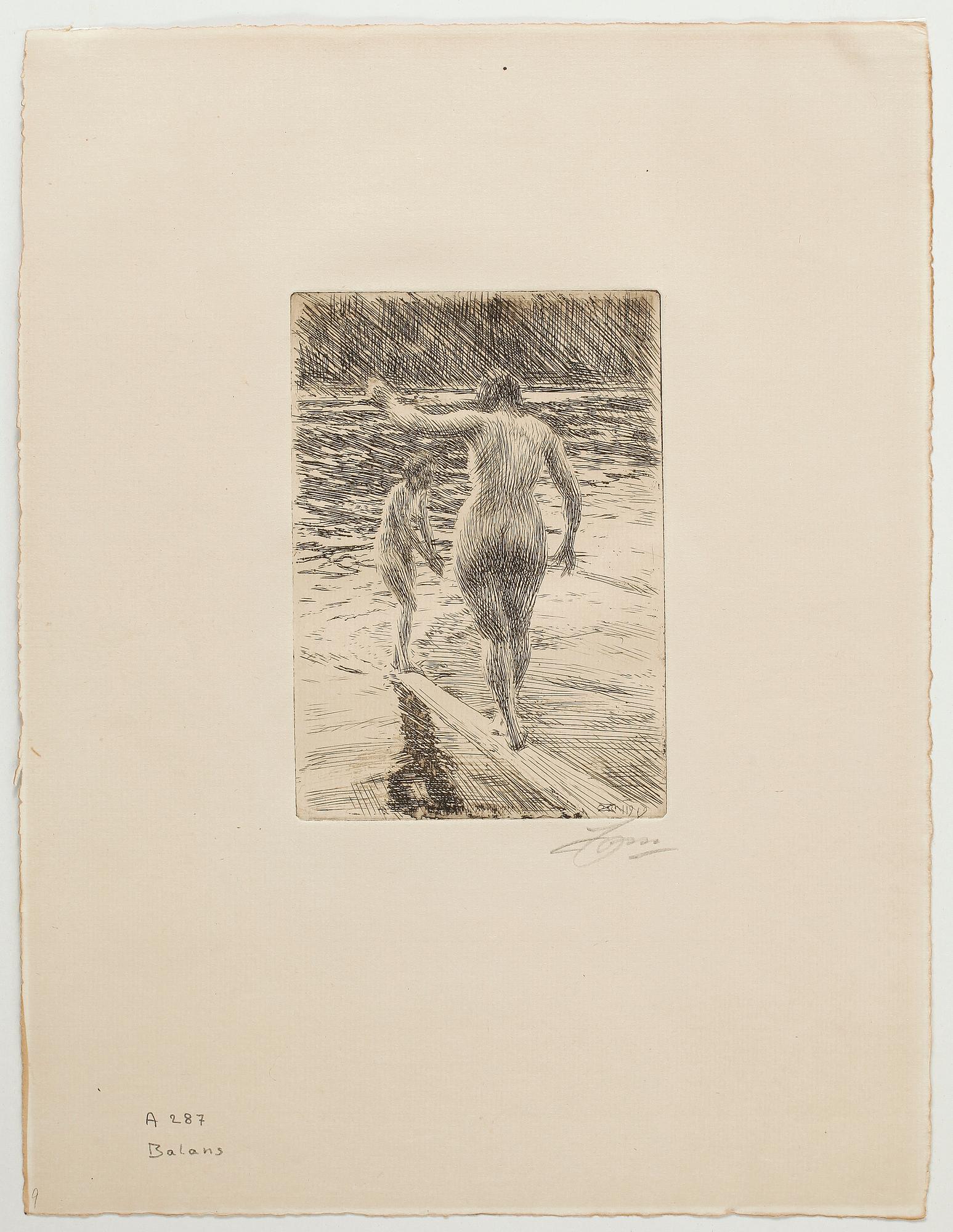ANDERS ZORN, etsning, utförd 1919, signerad med blyerts.