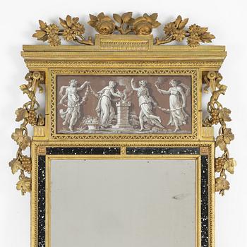 A late Gustavian giltwood and faux-porphyry mirror, late 18th century.