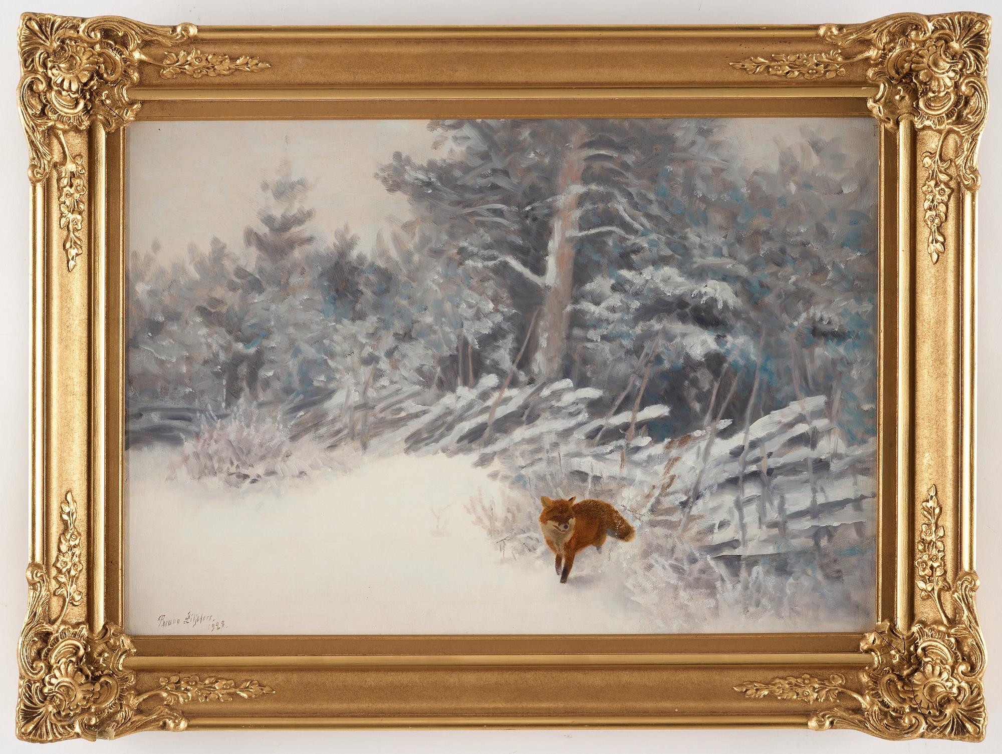 Bruno Liljefors, Winter landscape with fox.