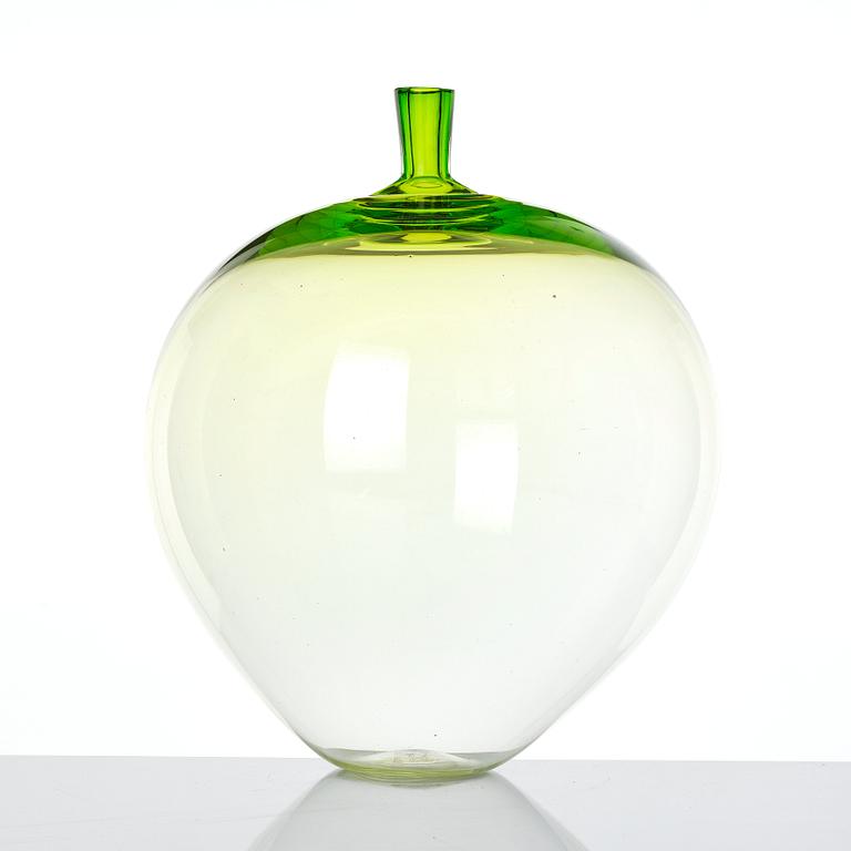 Ingeborg Lundin, a green 'Äpplet' (The apple) glass vase, Orrefors, Sweden, probably executed in the 1980s-90s.
