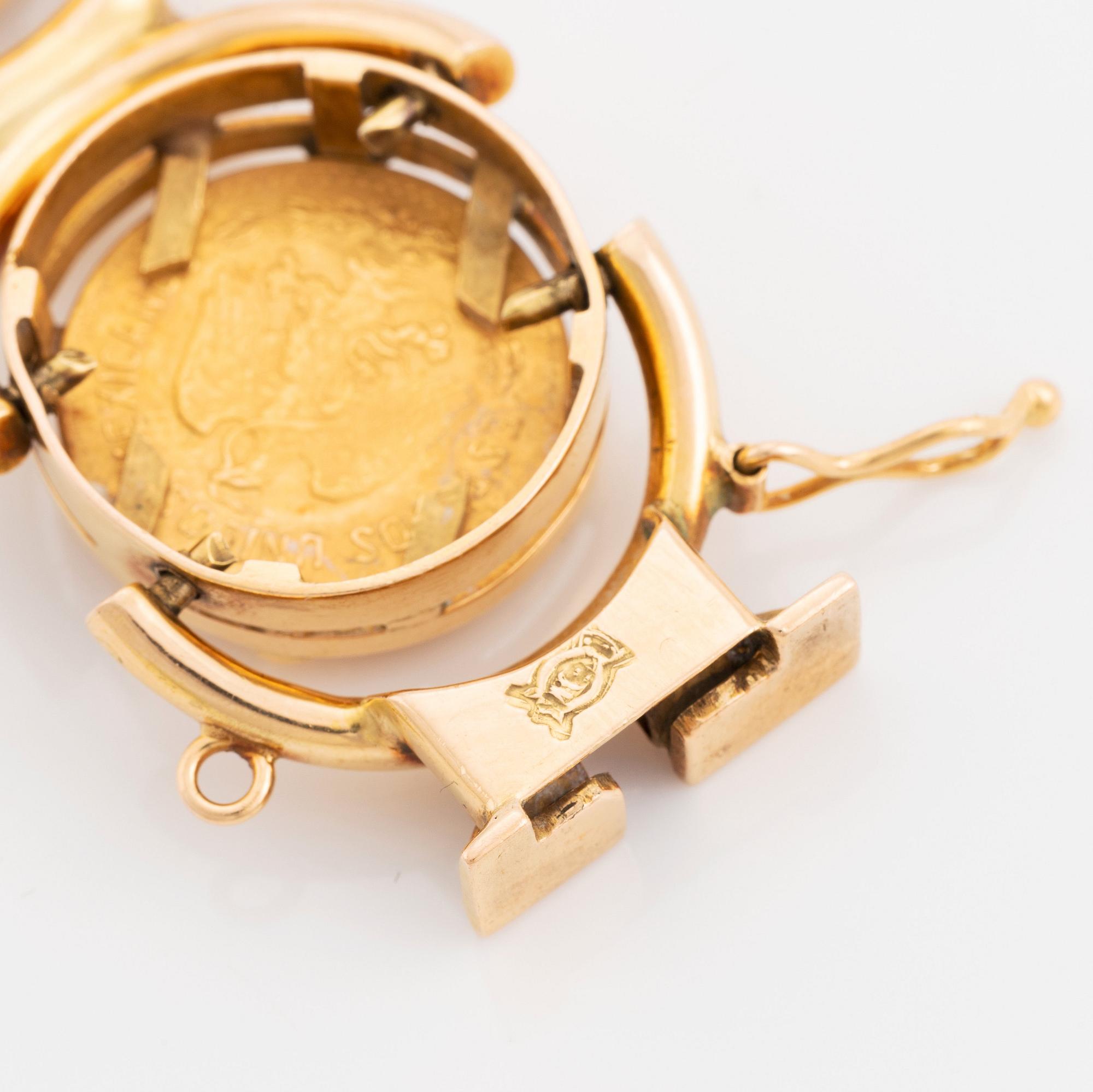 An 18K gold bracelet set with Mexican 22K gold coins.