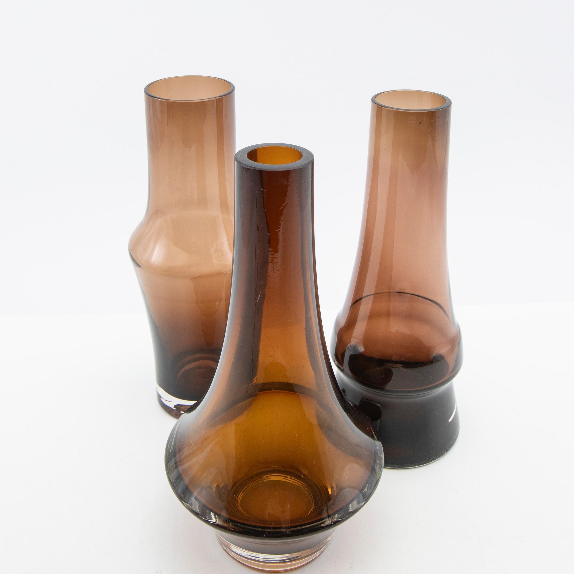 Tamara Aladin, vaser, 3 st, glas, Riihimäen Lasi, Finland, 1960/70-tal.