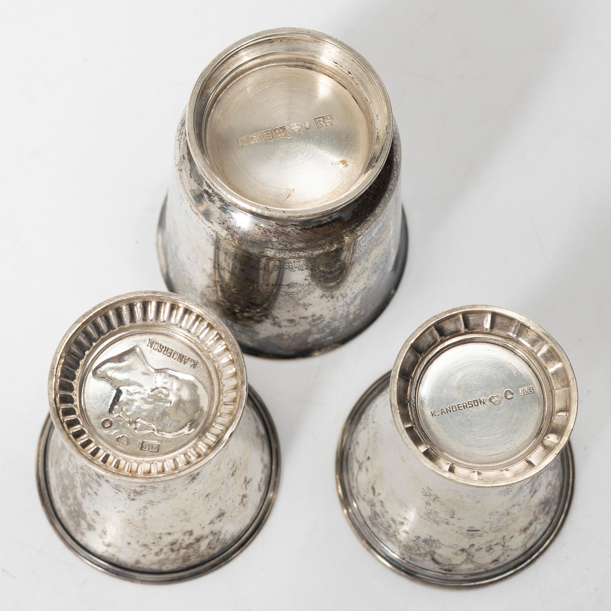 Five silver cups, CG Hallberg and K Andersson among others, 20th century.