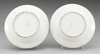 A pair of French Sèvres 'bleu celeste ground' soup dishes, 18th Century.
