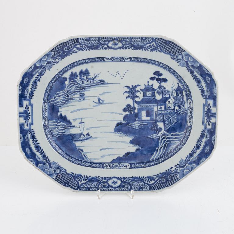 Three blue and white porcelain serving dishes, China, Qianlong (1736-95).