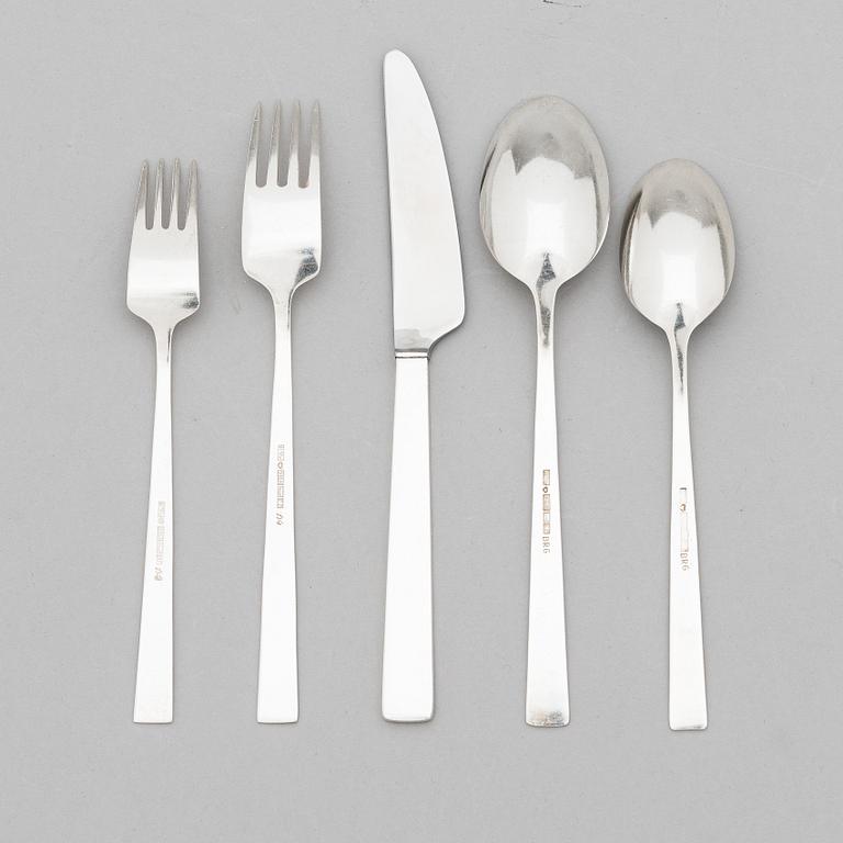 Bertel Gardberg, A 60-piece set of "Birgitta" silver cutlery, marked BG, Hopeatehdas oy, Helsinki 1956-1961.