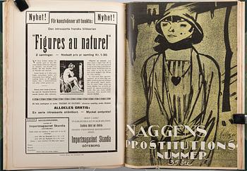NAGGEN - SKÄMTTIDSKRIFT, 1913-1922, komplett, 5 bd i kassett.