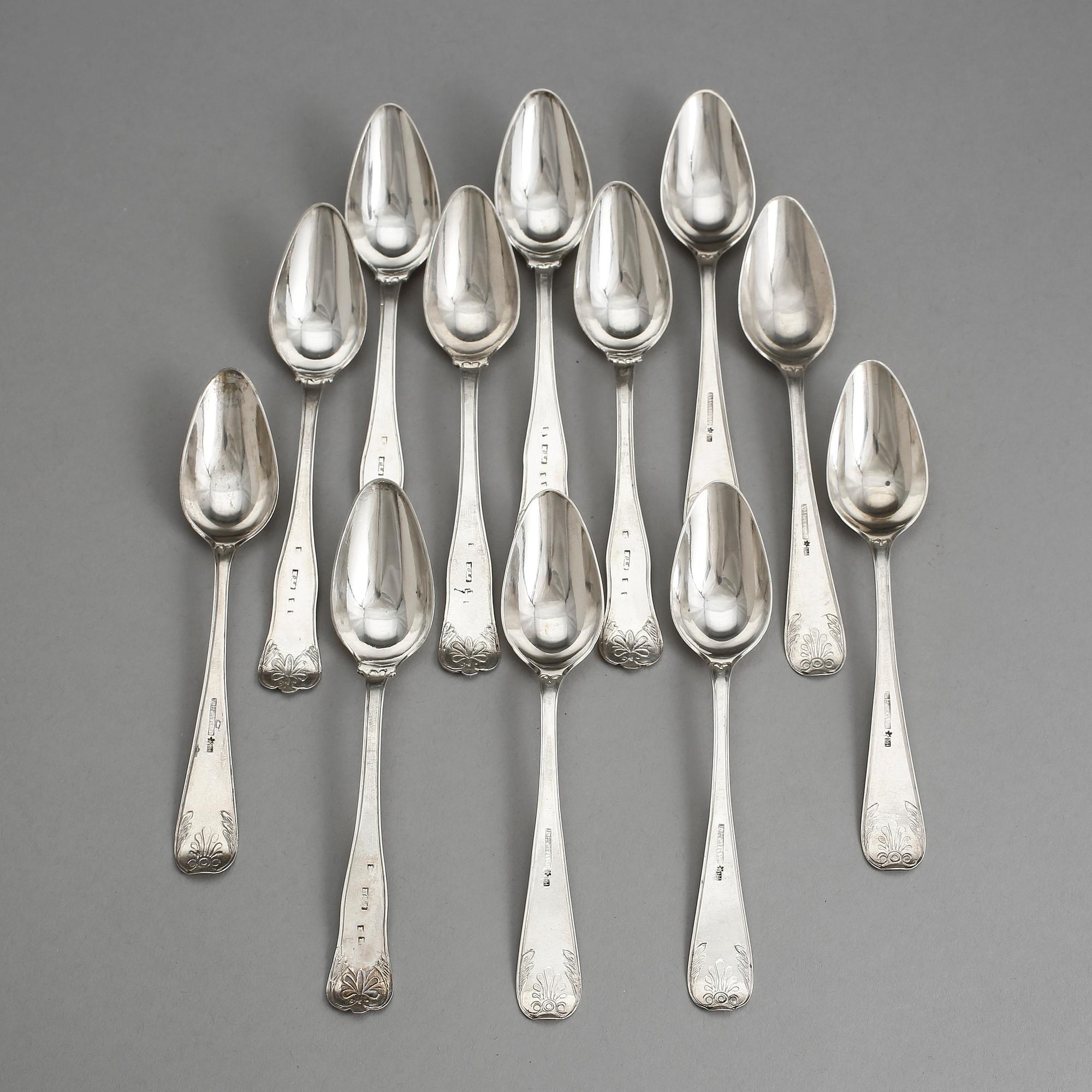 TESKEDAR, silver, 6 + 6, 1800-tal, Sverige. Tot vikt ca 174 gram.