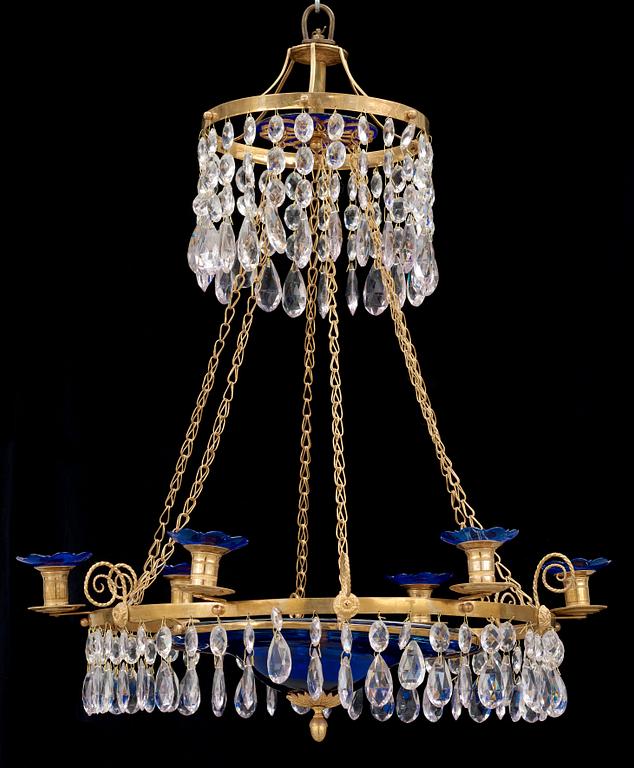 A late Gustavian circa 1800 six-light chandelier.