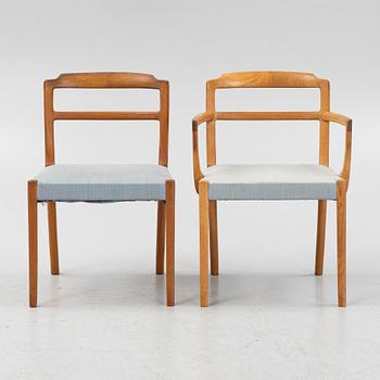 Six walnut chairs, 1960's.