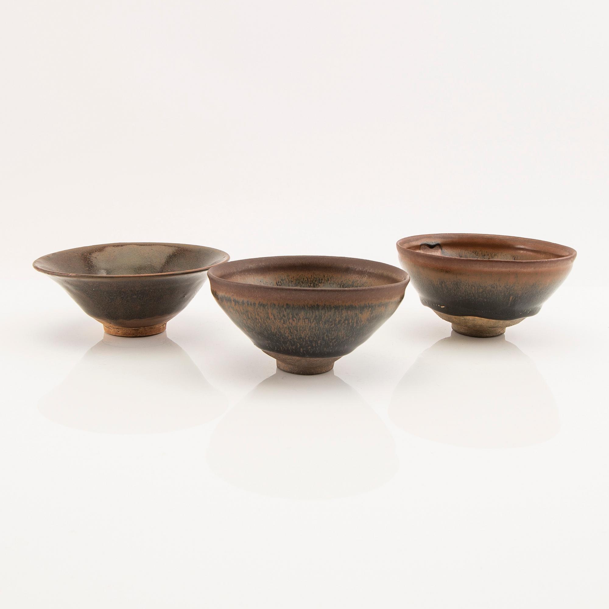 Bowls 3 pcs temmoku, Song Dynasty (960-1279) stoneware.