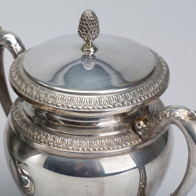 A 20th century silver four piece tea service, unknown makers mark weight ca 1743 gr.