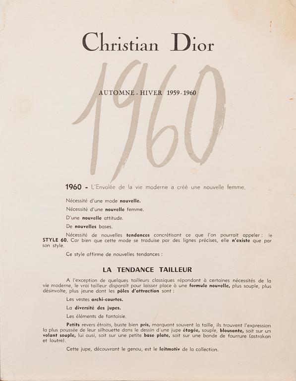 MODEFOTOGRAFIER, 7 st, Ateljé Uggla, Stockholm, och CATWALK-PROGRAMBLAD, Dior 1959-60.