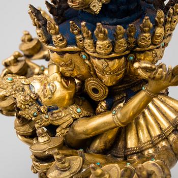 A gilt bronze figure of Yamantaka, Sinotibetan, second half of 20th century.