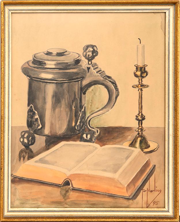 Tor Norling, stilleben med bok.