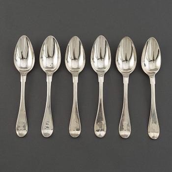 A set of six Swedish 19th century silver spoons, mark of Gustaf Otto Sjöberg, Falun 1810.