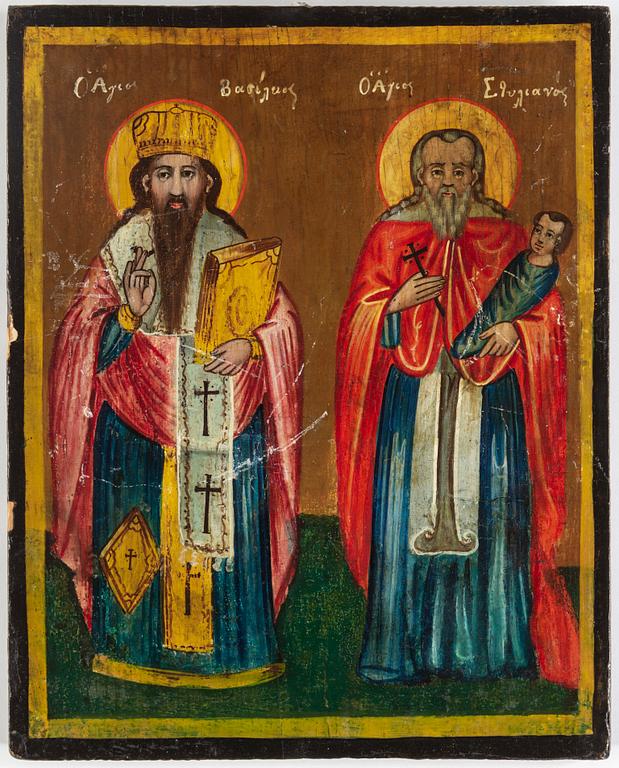 Icons, 2, tempera on panel, Russia, Greece, 19th Century.