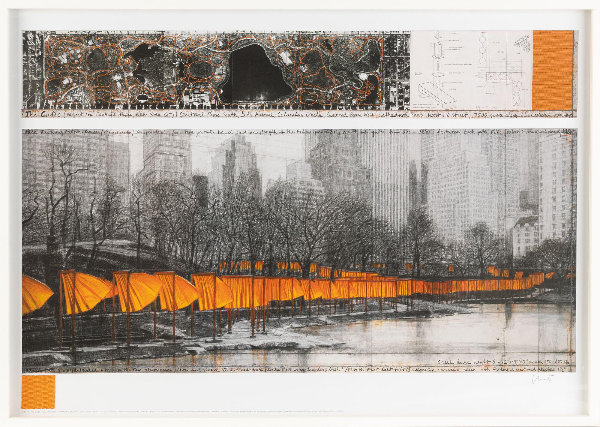 Christo & Jeanne-Claude, offset with collage, 2013, signed.