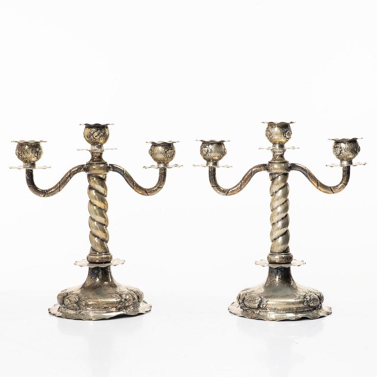 C.G. Hallberg, Kandelabrar, ett par, silver, barockstil, Stockholm 1926.