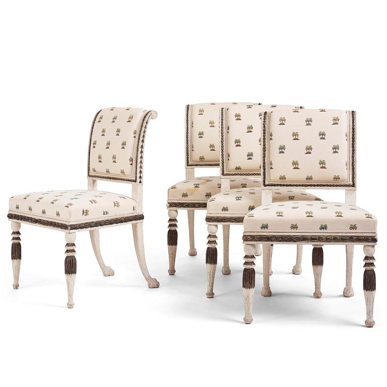 A set of four late-Gustavian chairs, Stockholm, late 18th century.