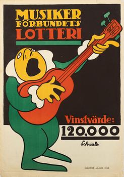 Eigil Schwab · Eigil Schwab, a vintage poster, 'Musikerförbundets lotteri', Rokotryck A.-B. Kopia Sthlm, circa 1920.