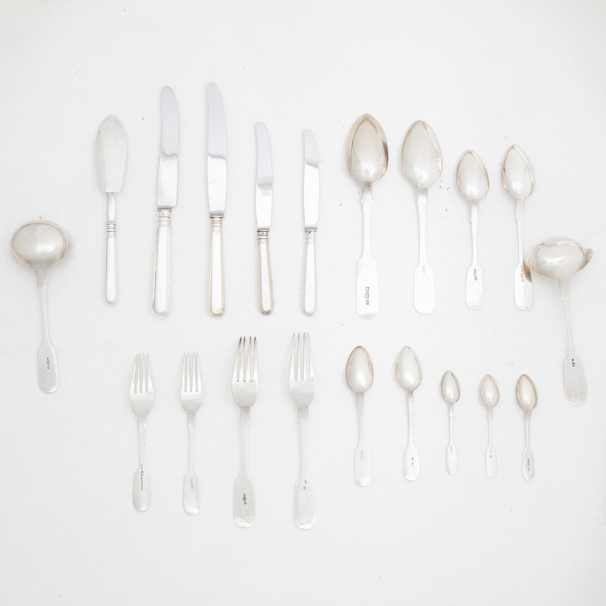 A silver cutlery set, Russia and Estonia, 19th-20th century, including Moscow 1879, St Petersburg 1890 (98 pieces).