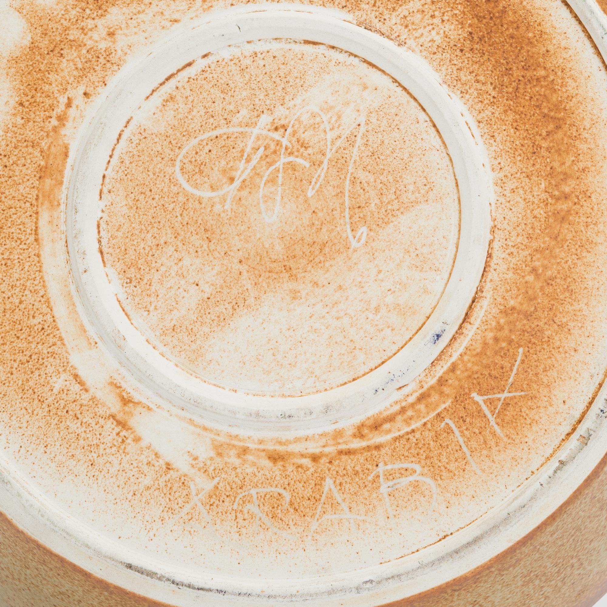 Toini Muona, A ceramic bowl, signed TM, Arabia. Finland.