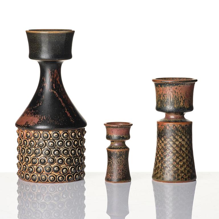 Stig Lindberg, vaser, 3 st, stengods, Gustavsbergs Studio 1965-67.
