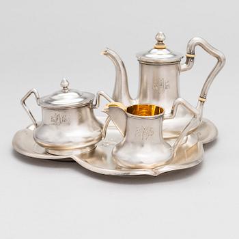 A 4-piece silver tea set, maker's mark of Gerasim Mitrofanov, Moscow 1908-1917. Assay master Ivan Sergeyevich Lebedkin.