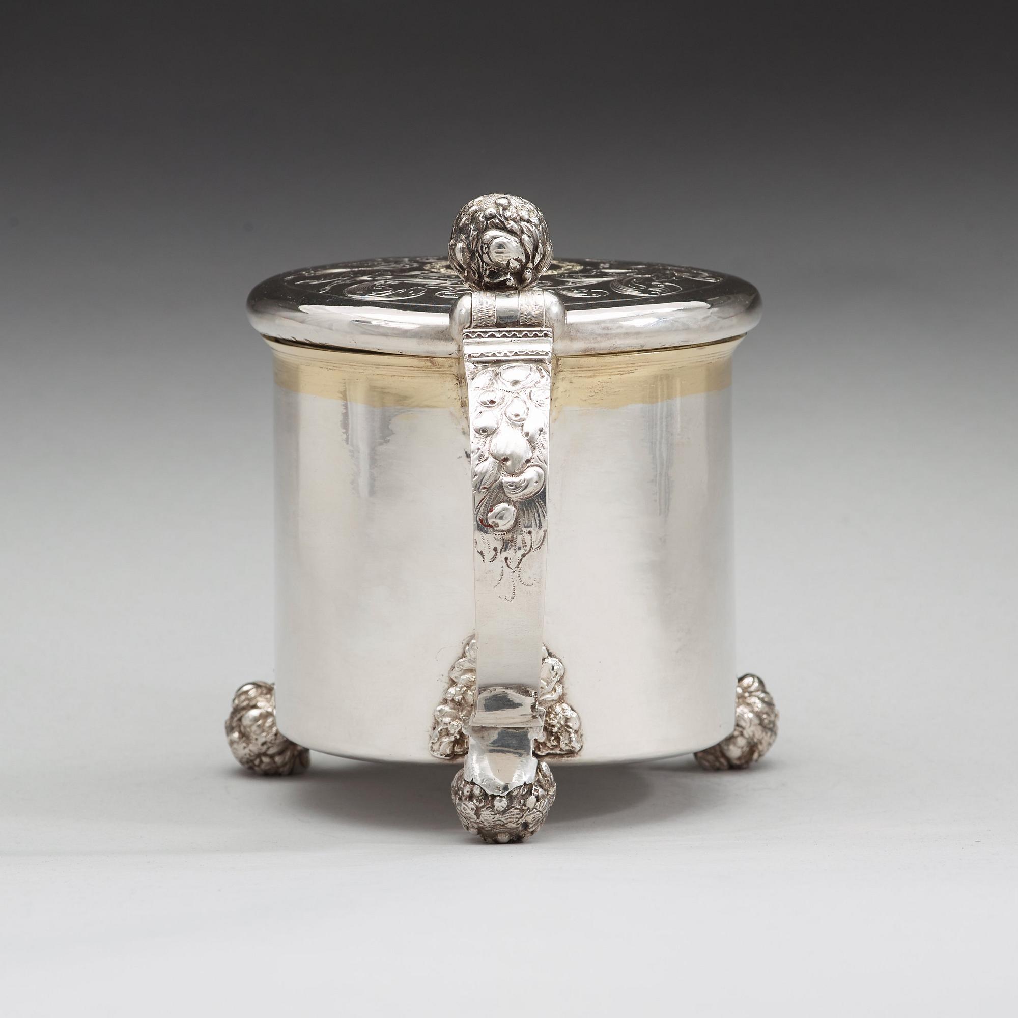 JOHAN BIÖRCK, Västerås (verksam 1680-1709), dryckeskanna, silver, barock.