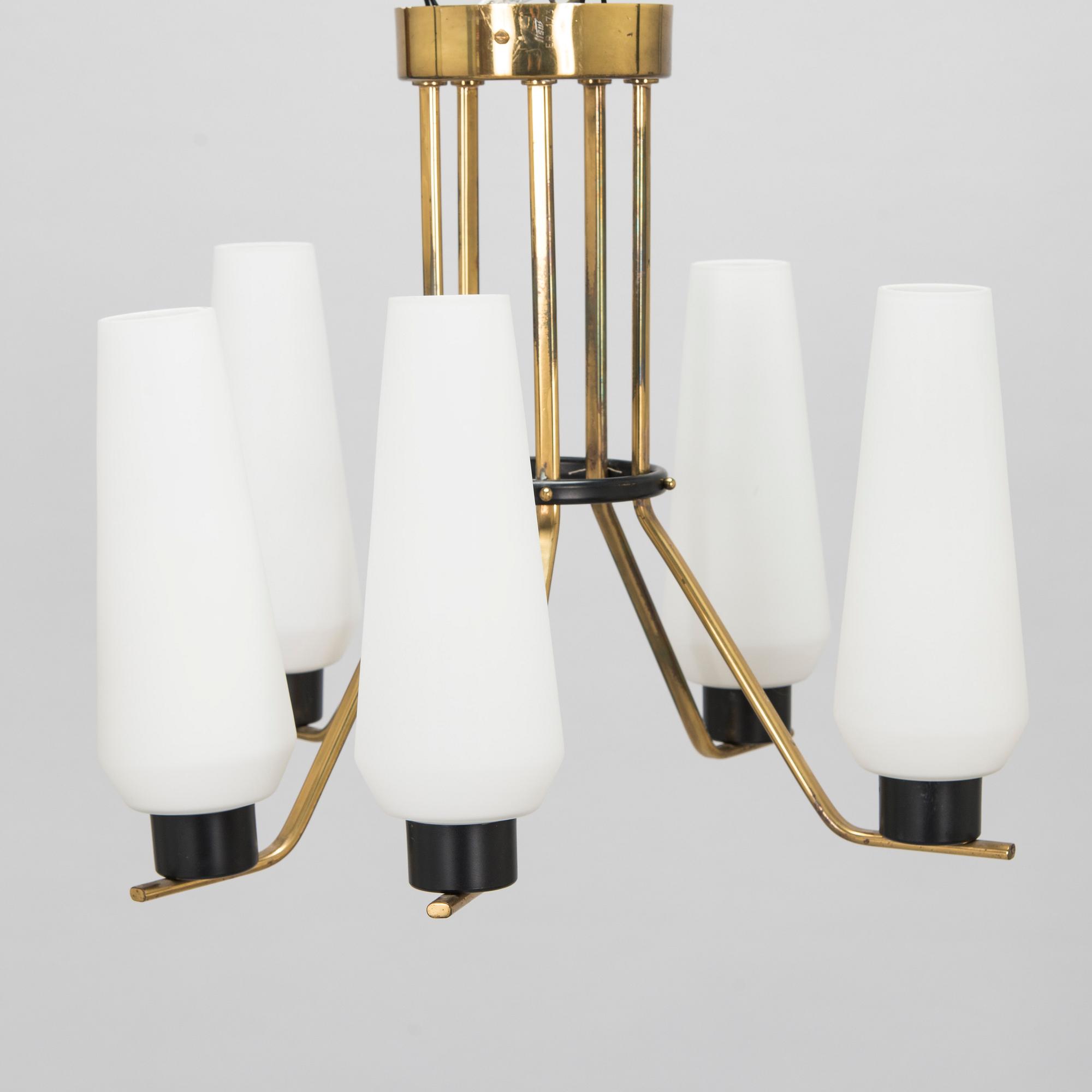 A mid- 20th- century brass pendant light, 'ER 173/5' for Itsu, Finland.