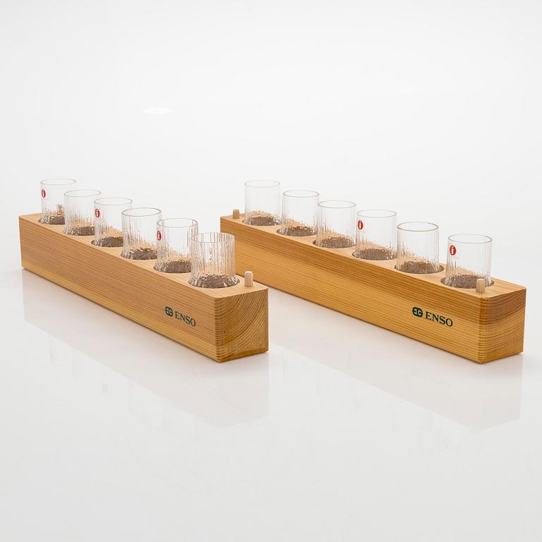 Tapio Wirkkala, twelve 'Niva' schnapps glasses in original wooden boxes. Iittala.