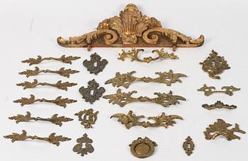 PARTI MÖBELBESLAG, 20 delar, metall och trä, 1800/1900-tal.