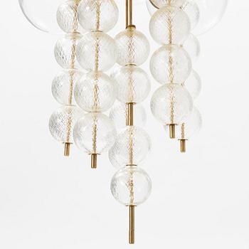 A brass and glass ceiling lamp, Italy, second half of the 20th century.