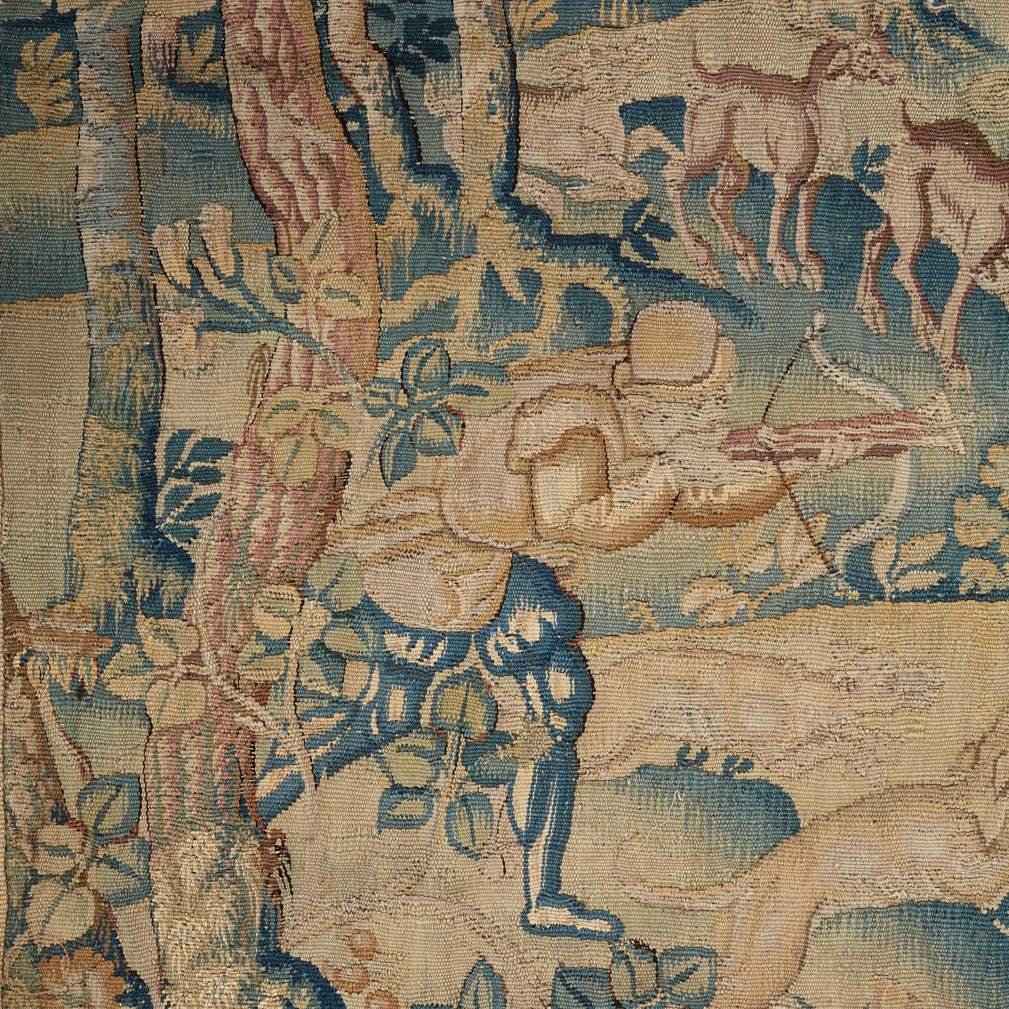 VÄVD TAPET, gobelängteknik, ca 191,5 x 220,5 cm, Flandern 1500-tal. Järnstång medföljer.