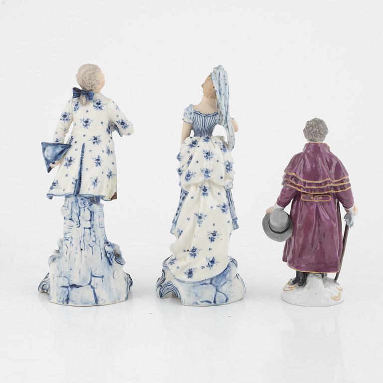 Three porcelain figurines, Europ, 20th century.