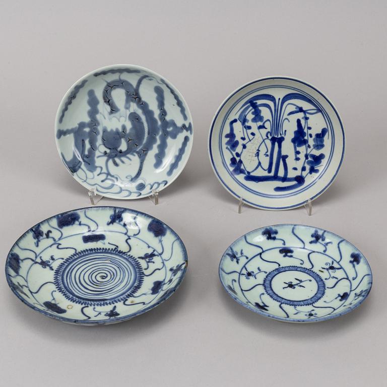 A group of Chinese blue and white ceramics for the South East Asian market, circa 1900.