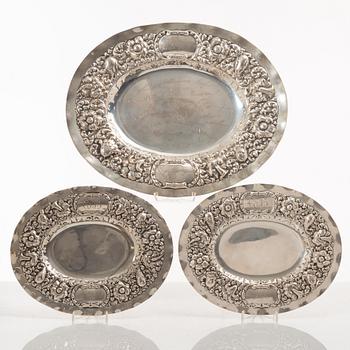 C.G. Hallberg, presentation dishes, 3 pcs, silver, Stockholm 1932-1935.