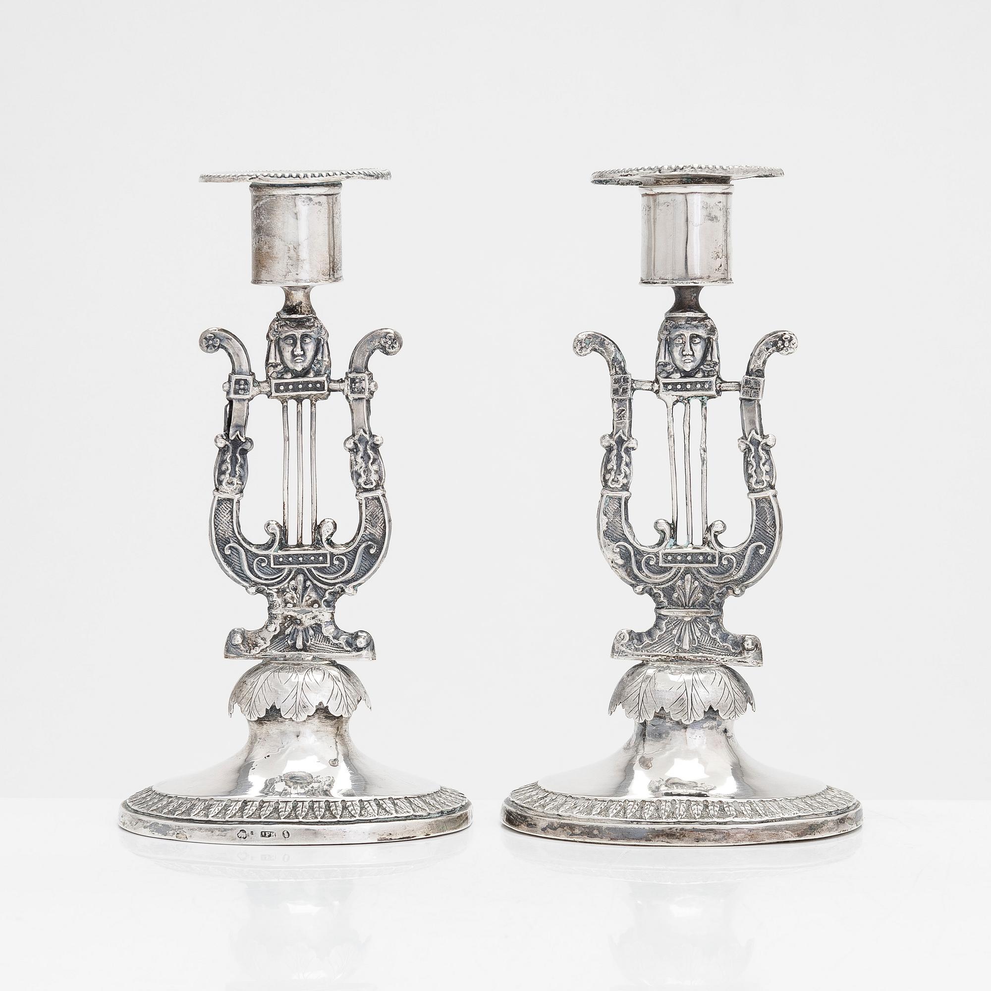 Johan Fredrik Hartman, ljusstakar, ett par, silver, Vasa 1827. Empire.