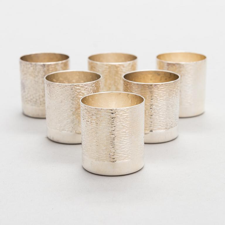 A set of six silver beakers, Kultakeskus, Hämeenlinna, Finland 1976.